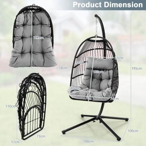 COSTWAY Hanging Swing Egg Chair Hammock Chair W/ Stand & Dust Cover