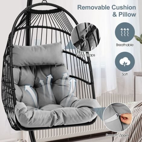 COSTWAY Hanging Swing Egg Chair Hammock Chair W/ Stand & Dust Cover