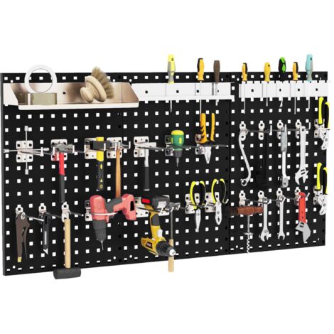 COSTWAY Wall-Mounted Pegboard Kit Pegboard Tool Organizing Kit-Black (1/5)