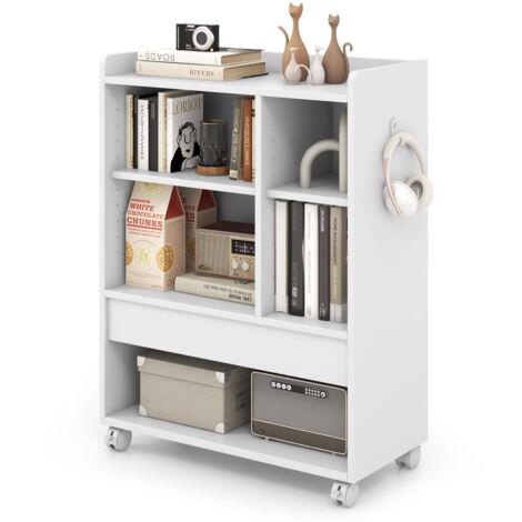 COSTWAY Mobile Storage Cabinet Floor Storage Organizer w/Drawer-White (1/5)
