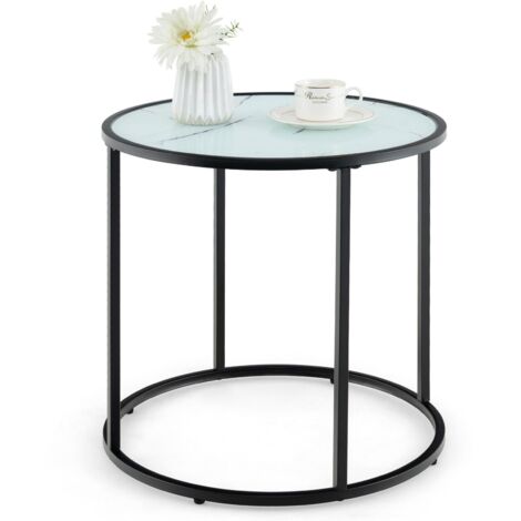 COSTWAY Glass End Table 50cm Round Side Table Modern Coffee Accent Table (1/5)