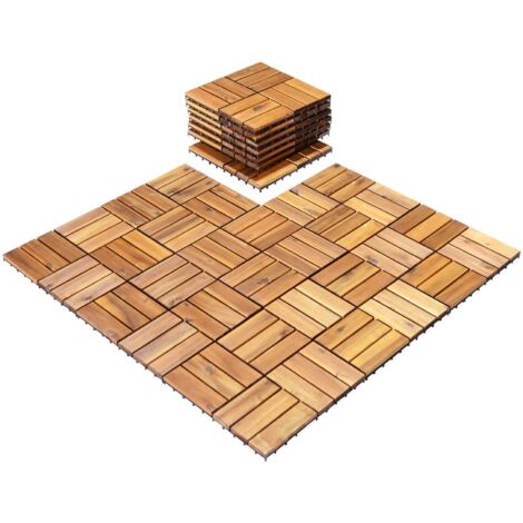 COSTWAY Acacia Wood Interlocking Patio Deck Tile 27 Pcs Hardwood Flooring Tile Building