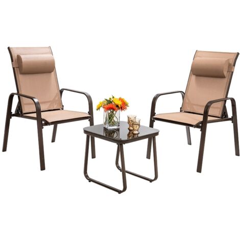 COSTWAY 3-Piece Patio Bistro Furniture Set Outdoor Patio Conversation Set