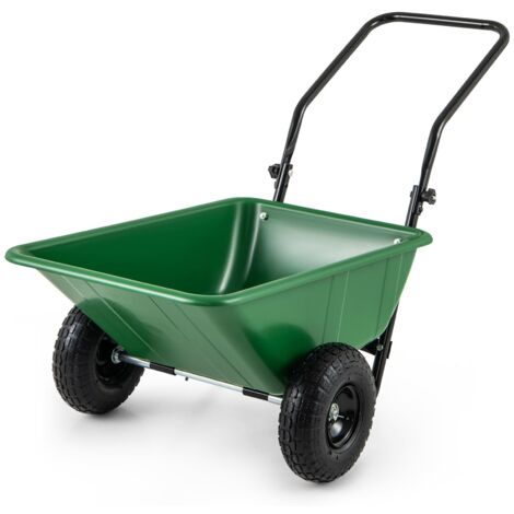 COSTWAY Dual-Wheel Wheelbarrow Heavy-Duty Garden Utility Cart-Green (1/5)