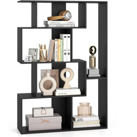 COSTWAY Open-back Geometric Bookshelf Home 6-Cube Large Bookcase-Black (1/5)