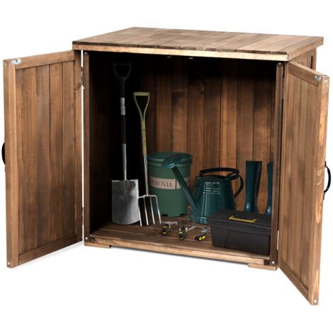 COSTWAY Outdoor Wooden Storage Shed Fir Wood Cabinet w/Double Doors-Brown (1/5)
