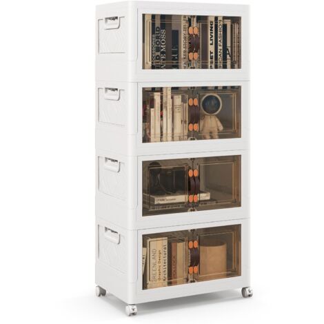 COSTWAY 4 Pack Stackable Storage Cabinet Folding Home Organizer Lockable Wheels 44 Gal (1/5)