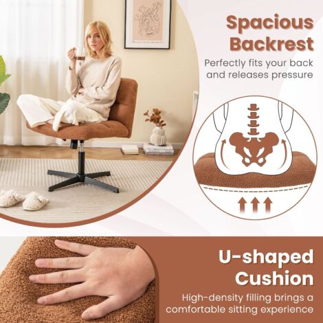COSTWAY Armless Office Chair Swivel Desk Chair Adjustable Task Vanity Chair-Coffee