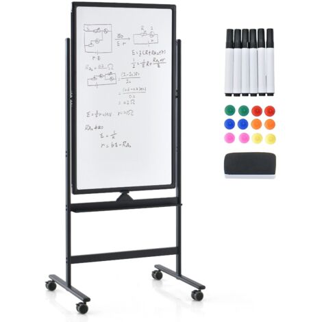 COSTWAY Double-Sided Magnetic Rolling Erase Board Mobile Whiteboard AdjustableW/ Marker (1/5)
