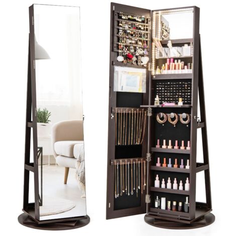 Costway – Jewelry armoire with full-length mirror – 360° rotating design – LED lights with 3 colors – Large storage for jewelry and cosmetics (1/5)