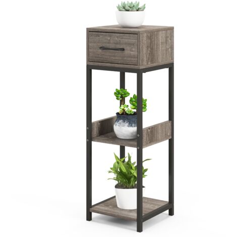 COSTWAY 3 Tier Indoor Tall Plant Stand Metal Plant Table w/Drawer (1/5)