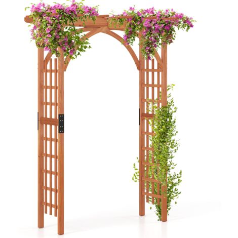 COSTWAY Wood Arbor Arch Wooden Garden Trellis Arbor Pergola Arch-Brown (1/5)