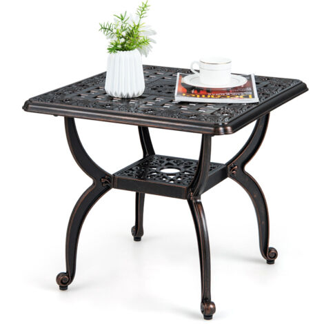 COSTWAY 53 cm Outdoor Side Table Anti-rust Patio Coffee Table Square End Table w/Shelf (1/5)