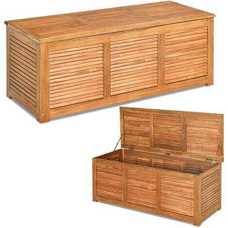 COSTWAY 180L Storage Box Outdoor Patio Deck Wooden Garden Bench for Cushions & Tools