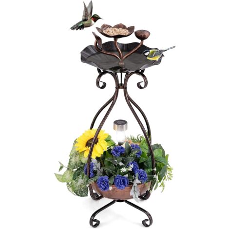 COSTWAY 79 cm Solar Outdoor Bird Bath with Flower Planter Base and LED Light (1/5)
