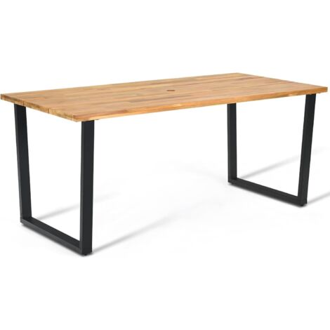 COSTWAY 175 x 80cm Patio Rectangle Dining Table for 6 Person with Umbrella Hole (1/5)