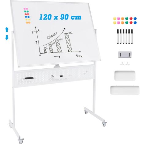 COSTWAY Mobile Whiteboard 120 x 90 CM Double-Sided Dry Erase Board-White (1/5)