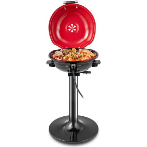 COSTWAY Electric BBQ Grill Portable Standing Grill w/Grilling Rack-Red (1/5)