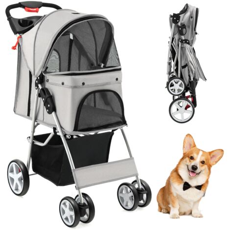 COSTWAY Coswtay Pet Stroller Cat/Dog Folding Carrier Strolling Cart w/Basket-Grey