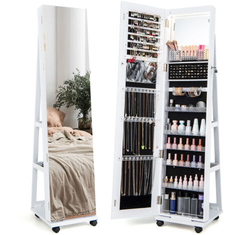 COSTWAY 360° Rotating Jewelry Armoire Full Length Mirrored Freestanding Makeup Cabinet (1/5)