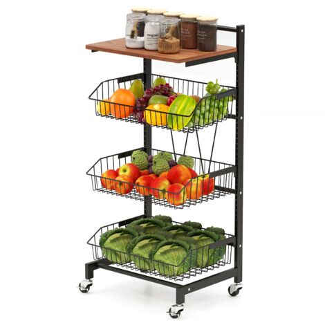 COSTWAY Kitchen Storage Cart on Wheels Fruit and Vegetable Storage Cart-Black