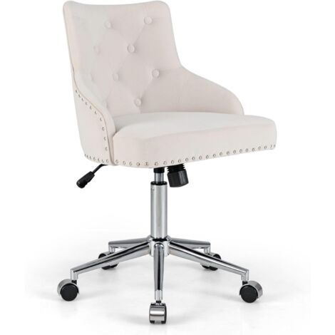 COSTWAY Upholstered Home Office Chair 360° Swivel Reception Chair with Wheels
