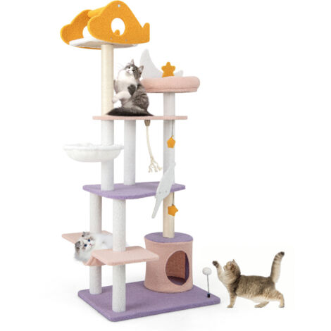COSTWAY Cute Cat Tree for Indoor Cats 167 cm Multi-level Tall Cat Tower Kitten Activity
