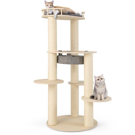 COSTWAY 150CM Multi-Level Cat Tree Wooden Cat Tower Large Pet Play House (1/5)