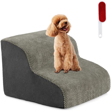 COSTWAY High-Density Foam Dog Ramp 2-Tier Pet Stairs w/Washable Cover-Grey