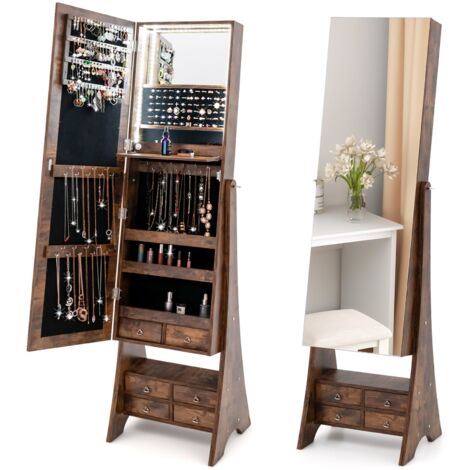 COSTWAY Freestanding Jewelry Cabinet Floor Jewelry Armoire Organizer