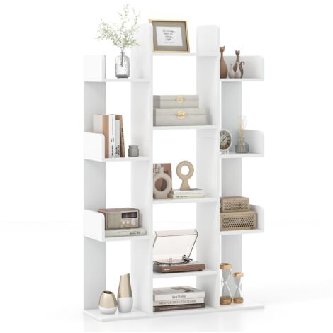 COSTWAY Tree Bookshelf Display Cube Shelf Corner Books Storage Organizer White