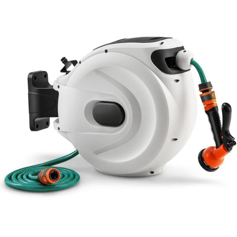 COSTWAY Portable Hose Reel 15+1m Wall Mounted Hose Reel Retractable Auto Rewind Watering (1/5)
