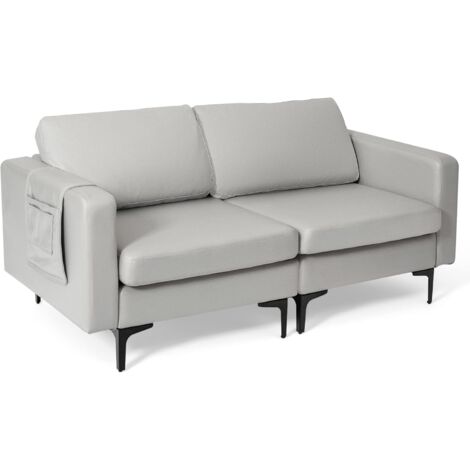 COSTWAY 2-Seat Modern Sofa Couch with Detachable Remote Control Holder