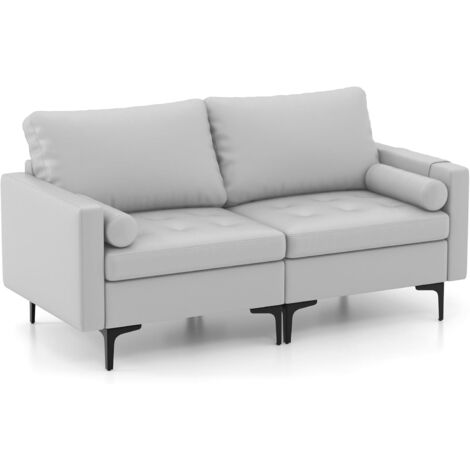 COSTWAY Modular Sectional Sofa Couch with 2 Removable Bolsters & Solid Metal Legs