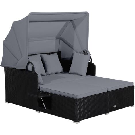 Outdoor Hand-Woven PE Wicker Daybed Patio Loveseat Sofa Set-Grey (1/5)
