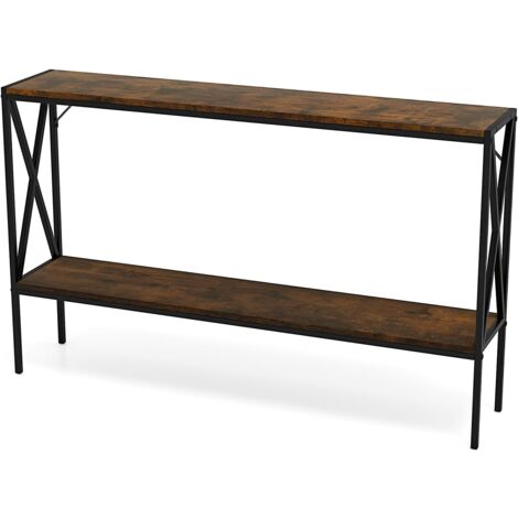 COSTWAY Industrial Console Table 2-Tier Narrow Sofa Table Behind Couch-Coffee (1/5)