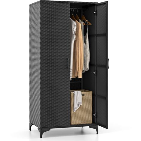 Costway – Wicker wardrobe armoire closet with hanging rod – PE rattan – 72 x 50 x 157 cm – 4 storage cubes – Rugged galvanized pipes for stability (1/5)