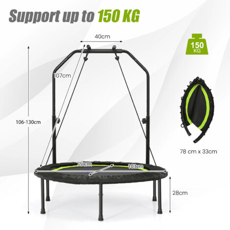 COSTWAY 103 cm Mini Trampoline Foldable Fitness Rebounder Home Gym with Handle