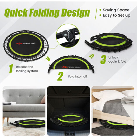 COSTWAY 103 cm Mini Trampoline Foldable Fitness Rebounder Home Gym with Handle