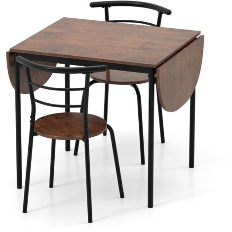 COSTWAY 3 Pcs Foldable Dining Table Set Expandable Kitchen Breakfast Table-Brown