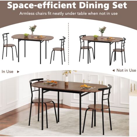 COSTWAY 3 Pcs Foldable Dining Table Set Expandable Kitchen Breakfast Table-Brown