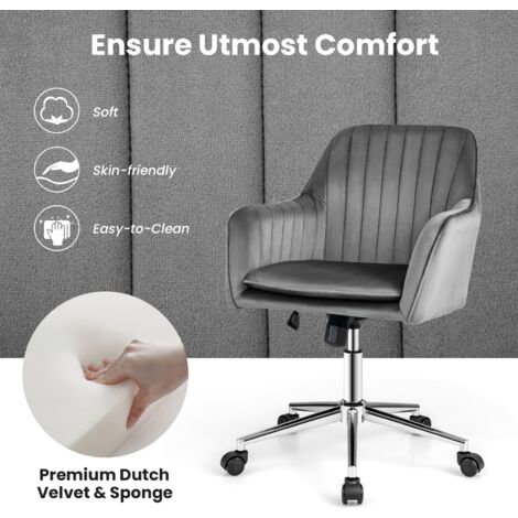 COSTWAY Ergonomic Swivel Computer Desk Chair Leisure Vanity Armchair-Grey