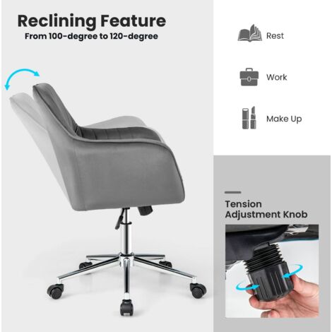 COSTWAY Ergonomic Swivel Computer Desk Chair Leisure Vanity Armchair-Grey