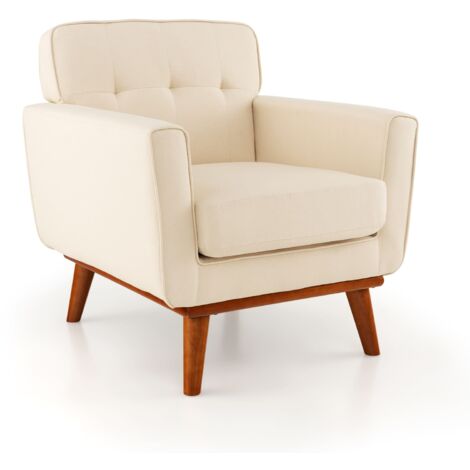 COSTWAY Modern Accent Chair Upholstered Linen Fabric Armchair