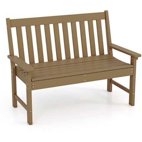 Outdoor 2-Person Bench All-Weather HDPE Patio Loveseat Chair-Coffee (1/5)