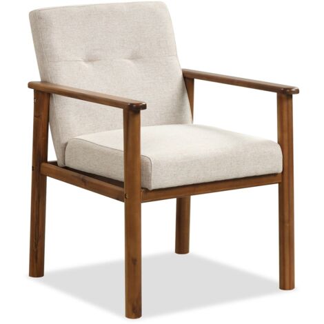 COSTWAY Modern Accent Chair Linen Fabric Upholstered Leisure Armchair w/Rubber Wood Legs (1/5)