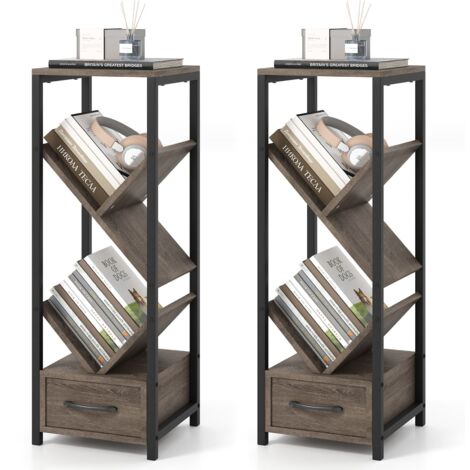 COSTWAY Tree Bookshelf 4 Tier Floor Standing Storage Organizer with Drawer (1/5)