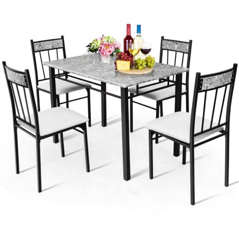 COSTWAY Marble 5-piece Kitchen Dining Set Dining table w/Sponge Cushion-Grey (1/5)