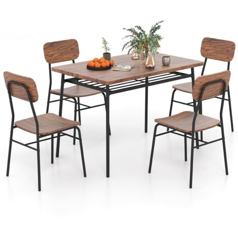 COSTWAY 5Pcs Wood Square Kitchen Table & Chair Set Dining Table Set for 4-Brown (1/5)