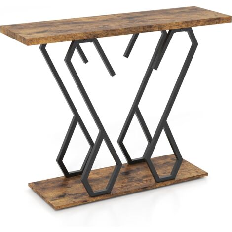 COSTWAY Faux Marble Console Table Foyer Table with Adjustable Foot Pads-Coffee (1/5)